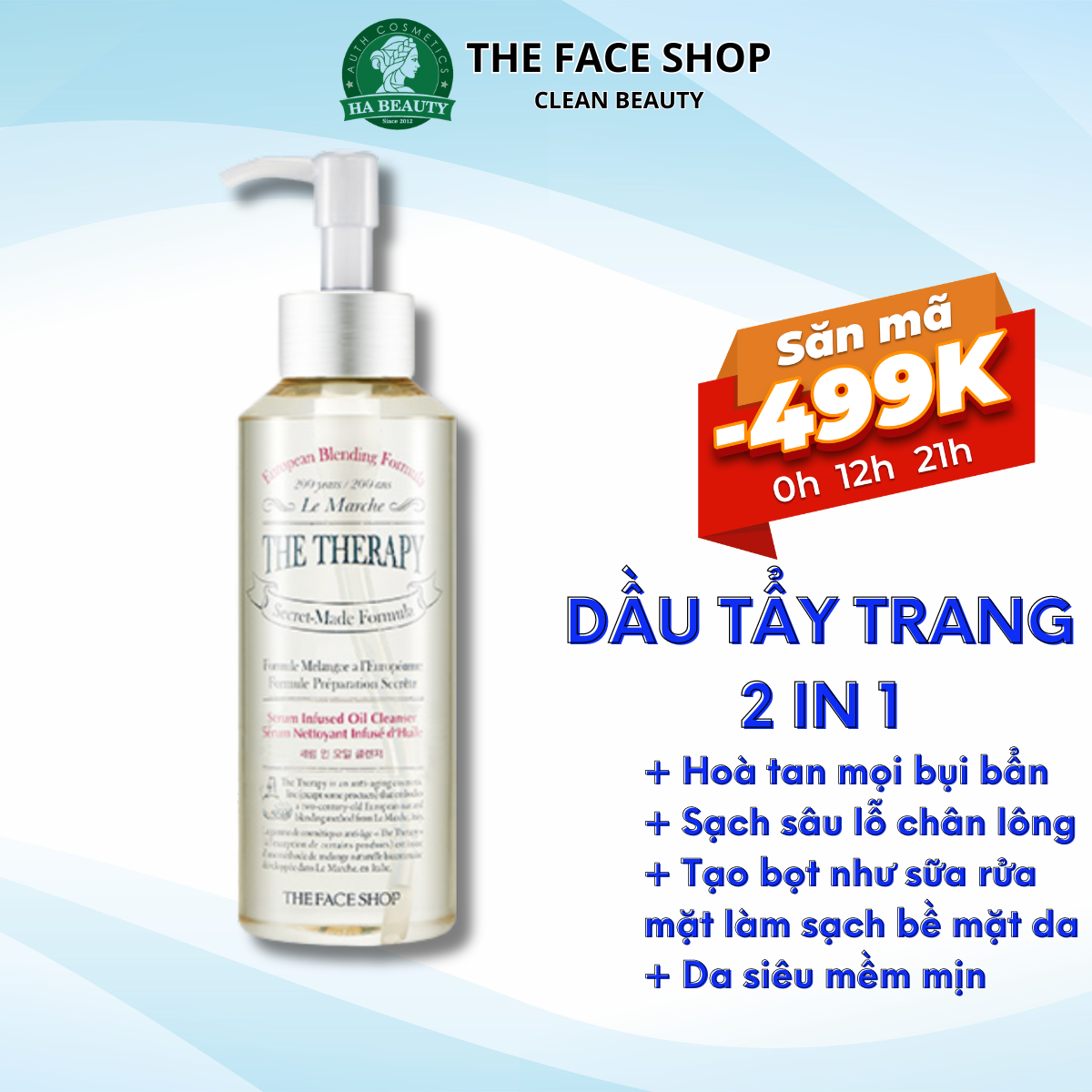 Dầu tẩy trang sạch sâu đa năng The Face Shop The Therapy Serum Infused Oil Cleanser 225ml 2 in 1 tẩy trang + làm sạch