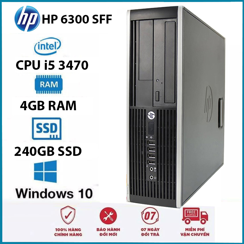 Case máy tính để bàn HP Compaq 6300 SFF CPU i5 3470 Ram 4GB/8GB/16GB SSD 240GB, máy tính đồng bộ, bộ máy tính cho văn phòng giá rẻ Tặng USB thu Wifi và bàn di chuột, Bảo hành 12 tháng