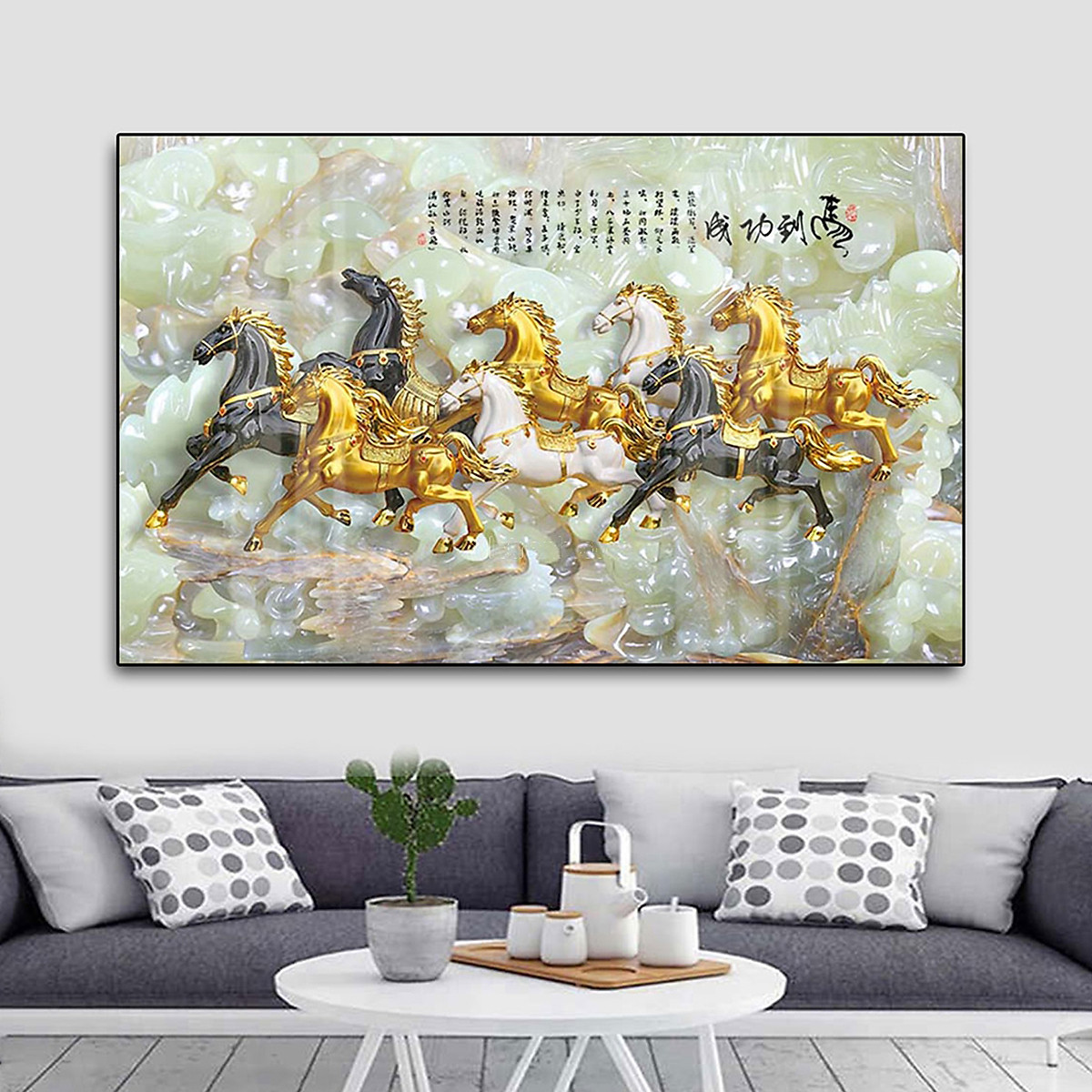 Tranh Pha Lê Tráng Gương Treo Tường Hiện Đại - Tranh Mã Đáo Thành Công