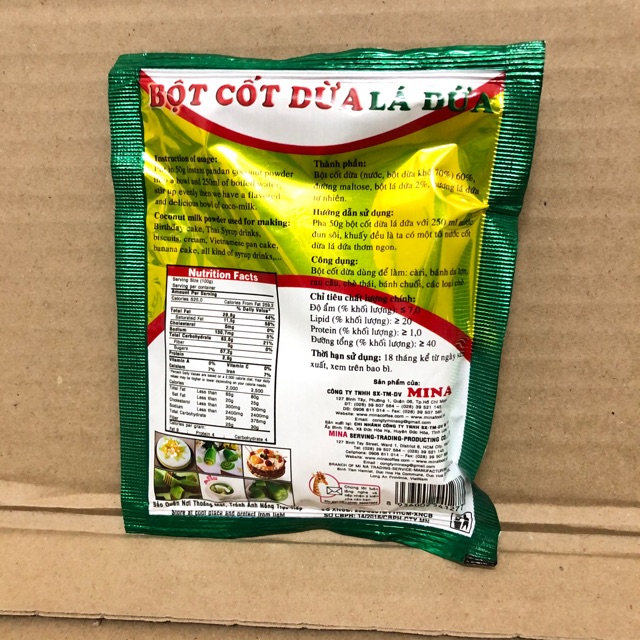 10 gói Bột Cốt Dừa Lá Dứa 50g