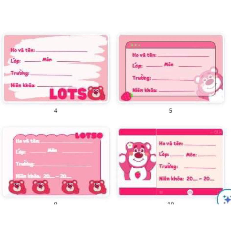 Set 20 Nhãn Vở Dán Tập (10 Nhãn gấᴜ Dâu + 10 Nhãn Pochacco)