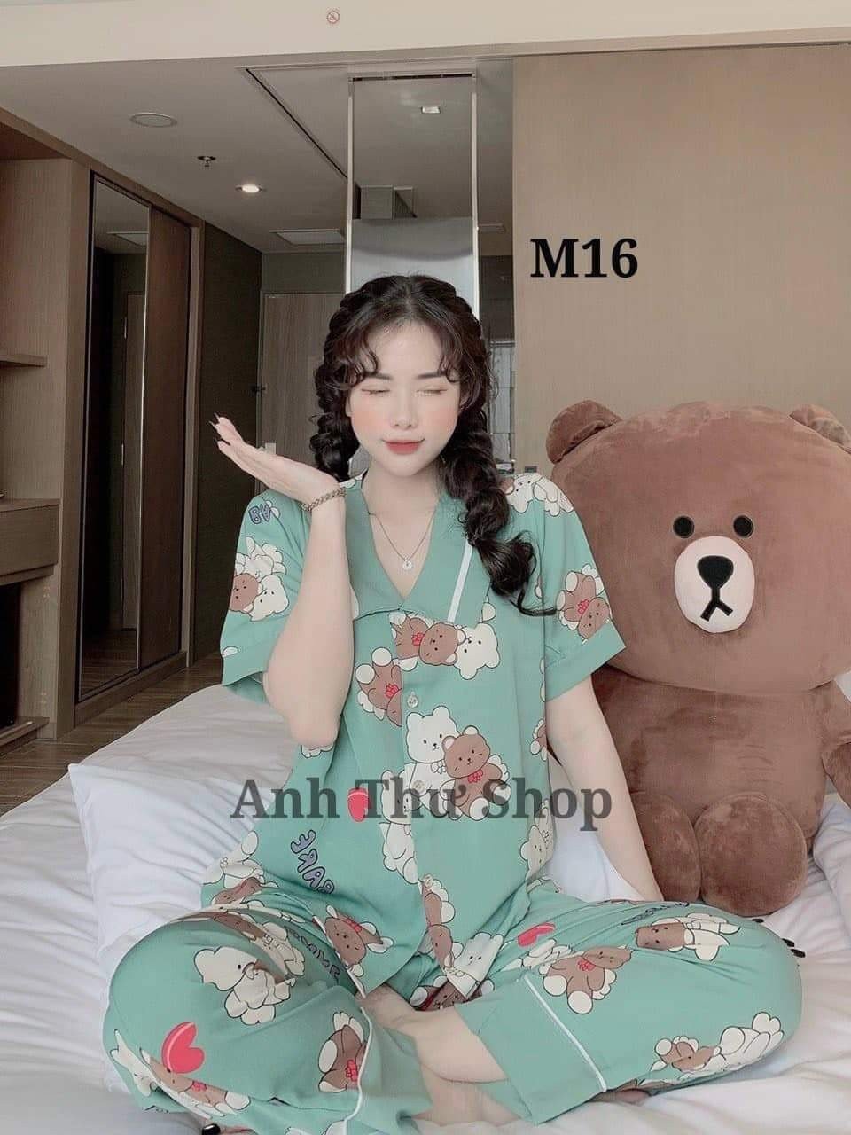 Bộ đồ ngủ mặc nhà áo cộc quần dài H1