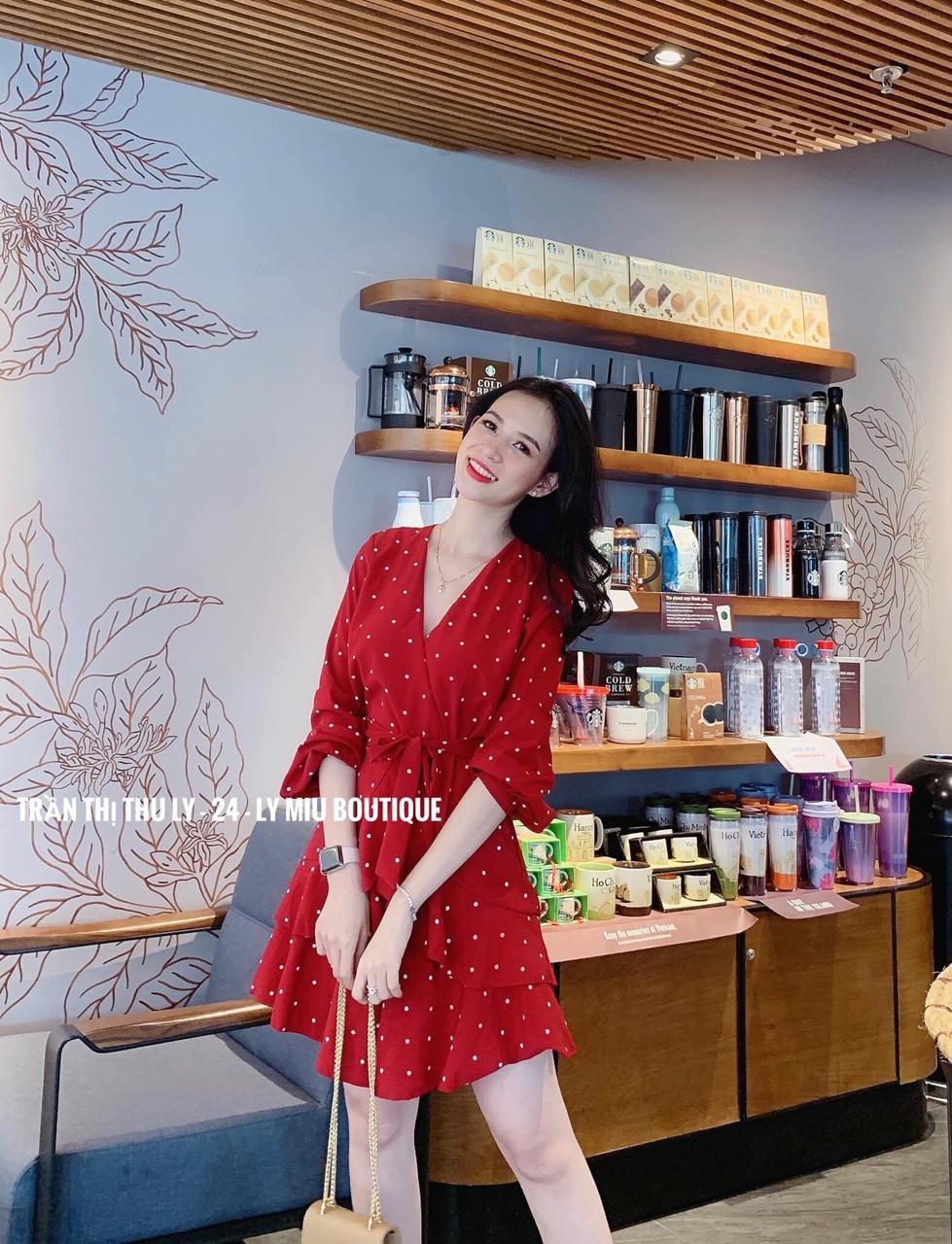 [HCM]Đầm Chấm bi cột nơ  -TH