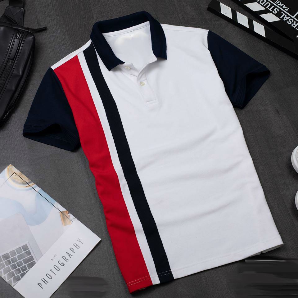 Áo thun nam ngắn tay có cổ áo Polo nam phối sọc thẳng thời trang Hàn Quốc mẫu mới Hot Trend 2023