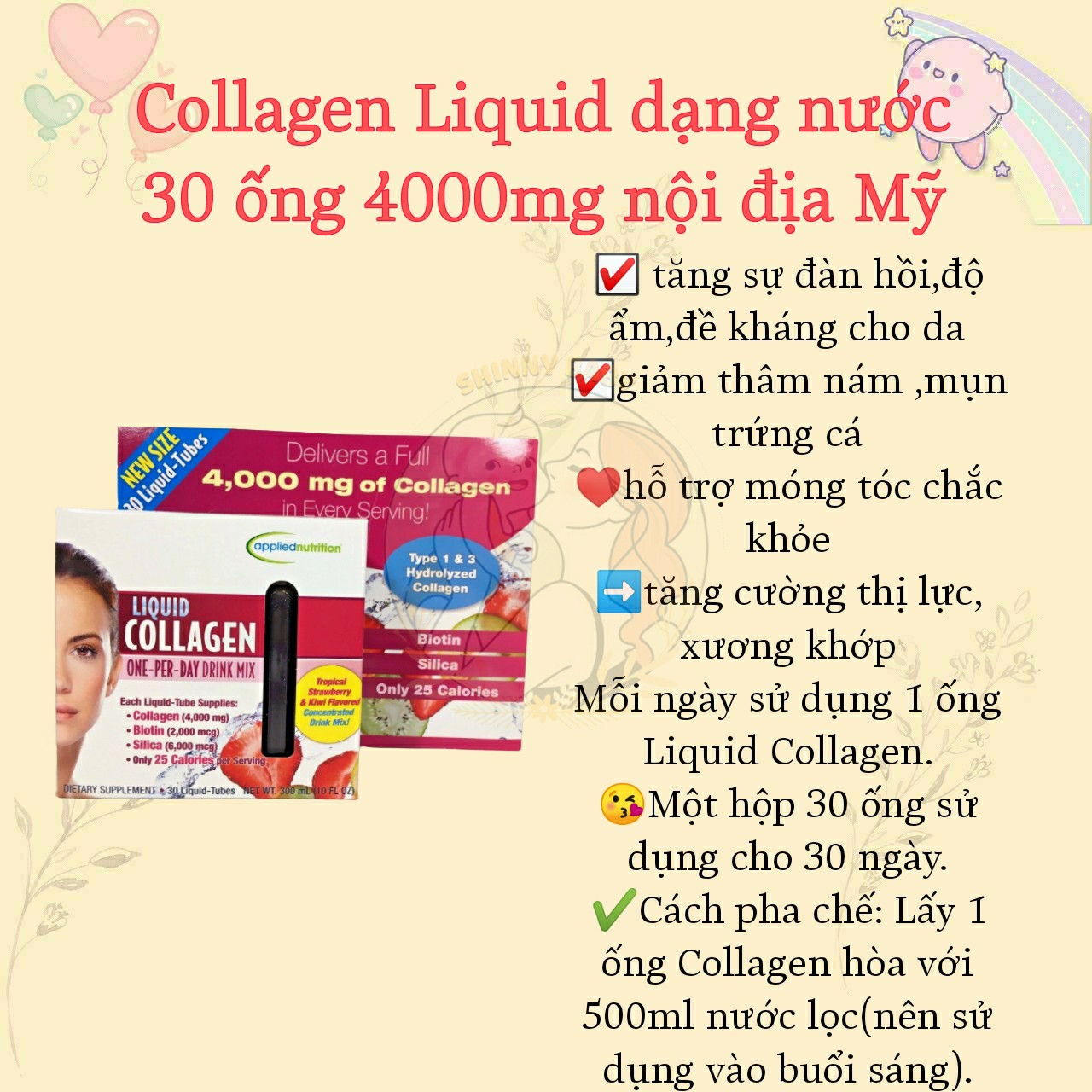 Date 24- collagen nước 30 ống liquid Mỹ 4000mg