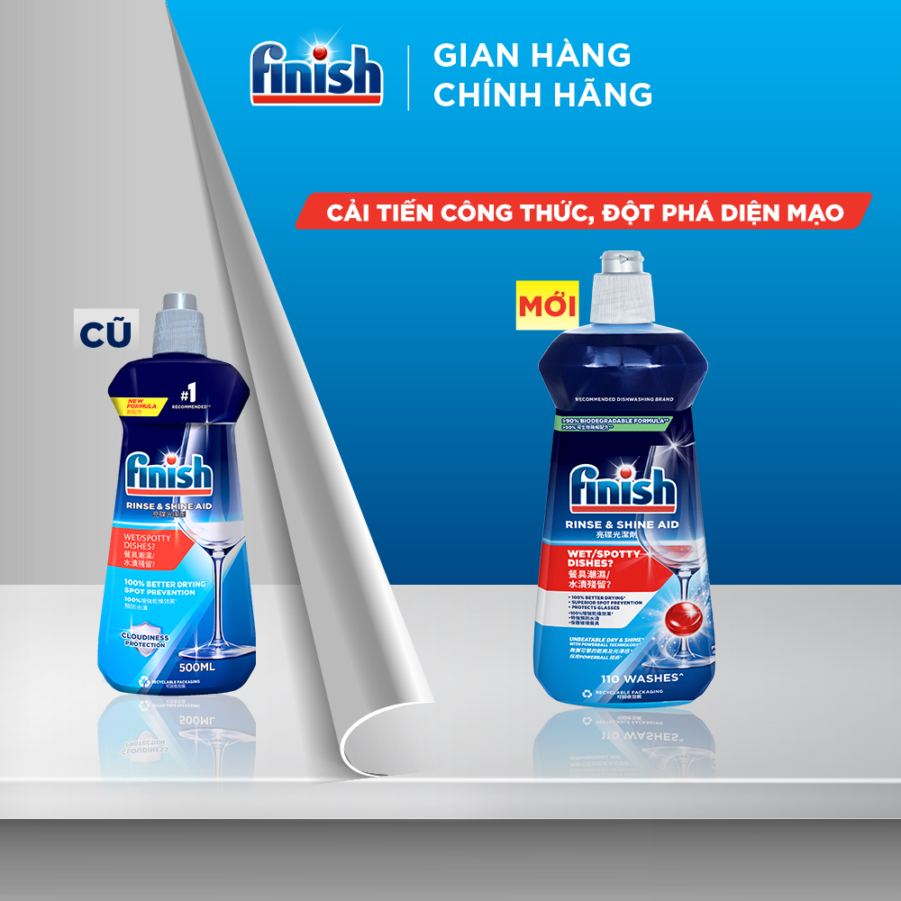 Nước Làm Bóng Chén Bát Finish Rinse & Shine Aid - chai 500ML