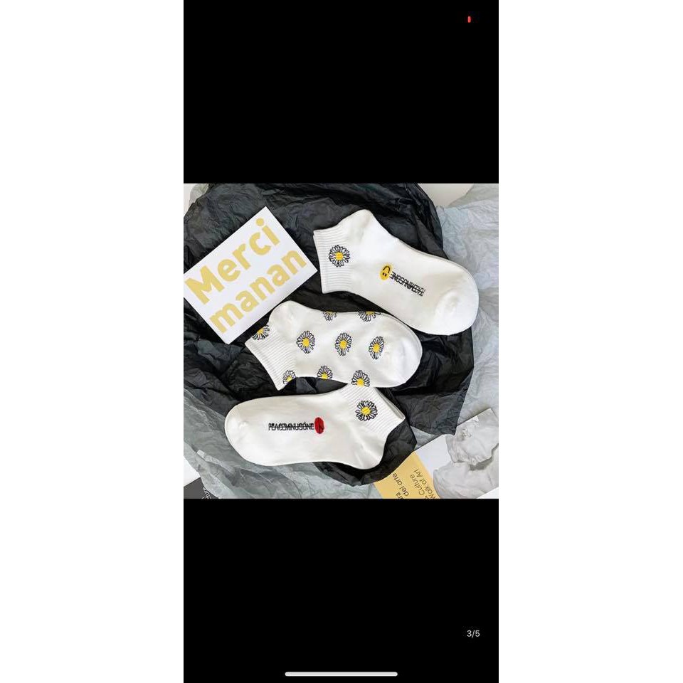 Sét 10 đôi tất hoa cúc trắng cotton