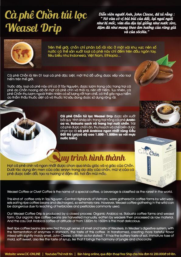 Cà phê chồn phin giấy (15 gói x 15g) + Bột kem pha cà phê 170g