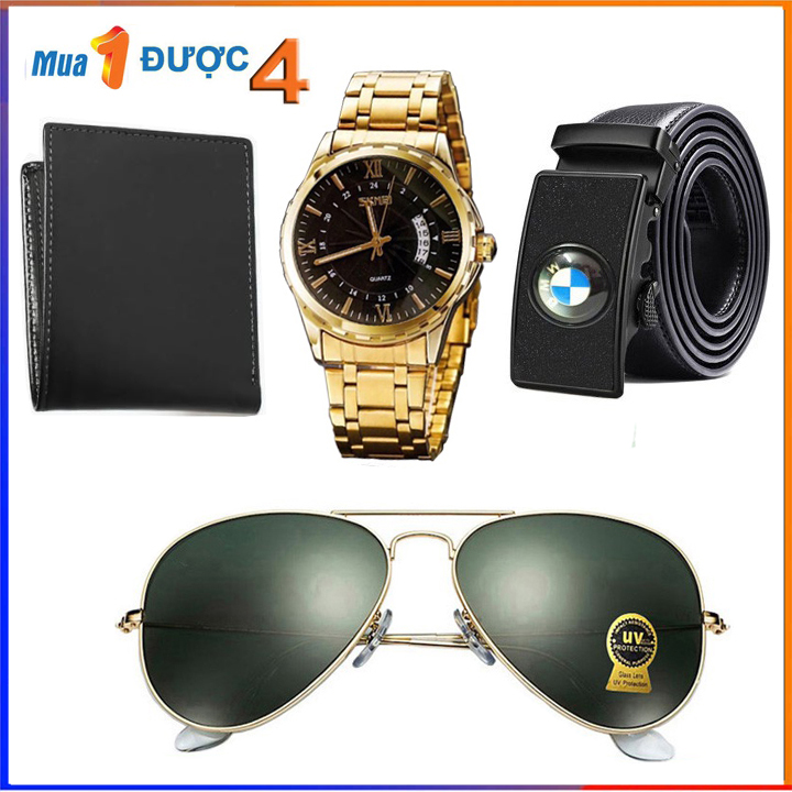 Combo 4 phụ kiện thời trang ( kính mắt, ví da, đồng hồ , dây lưng)