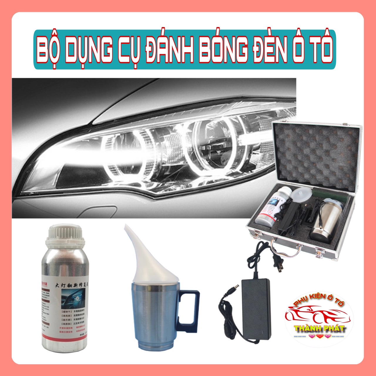 Dung dịch nano đánh bóng đèn pha HeadLamp Repair 800ml kèm bộ dụng cụ phục hồi làm sáng chóa đèn pha ô tô xe máy