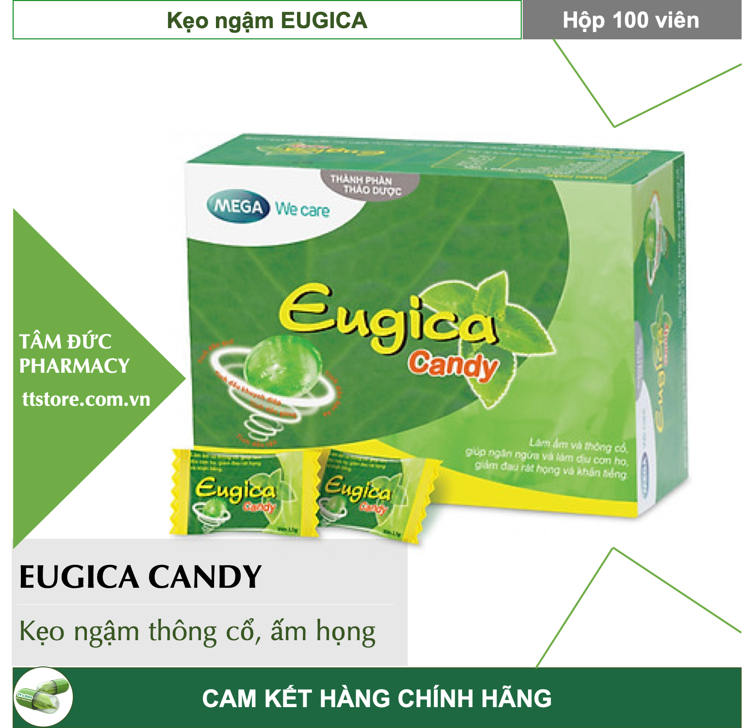 Kẹo ngậm EUGICA CANDY [Hộp 100 viên] - nhập khẩu từ Thái Lan