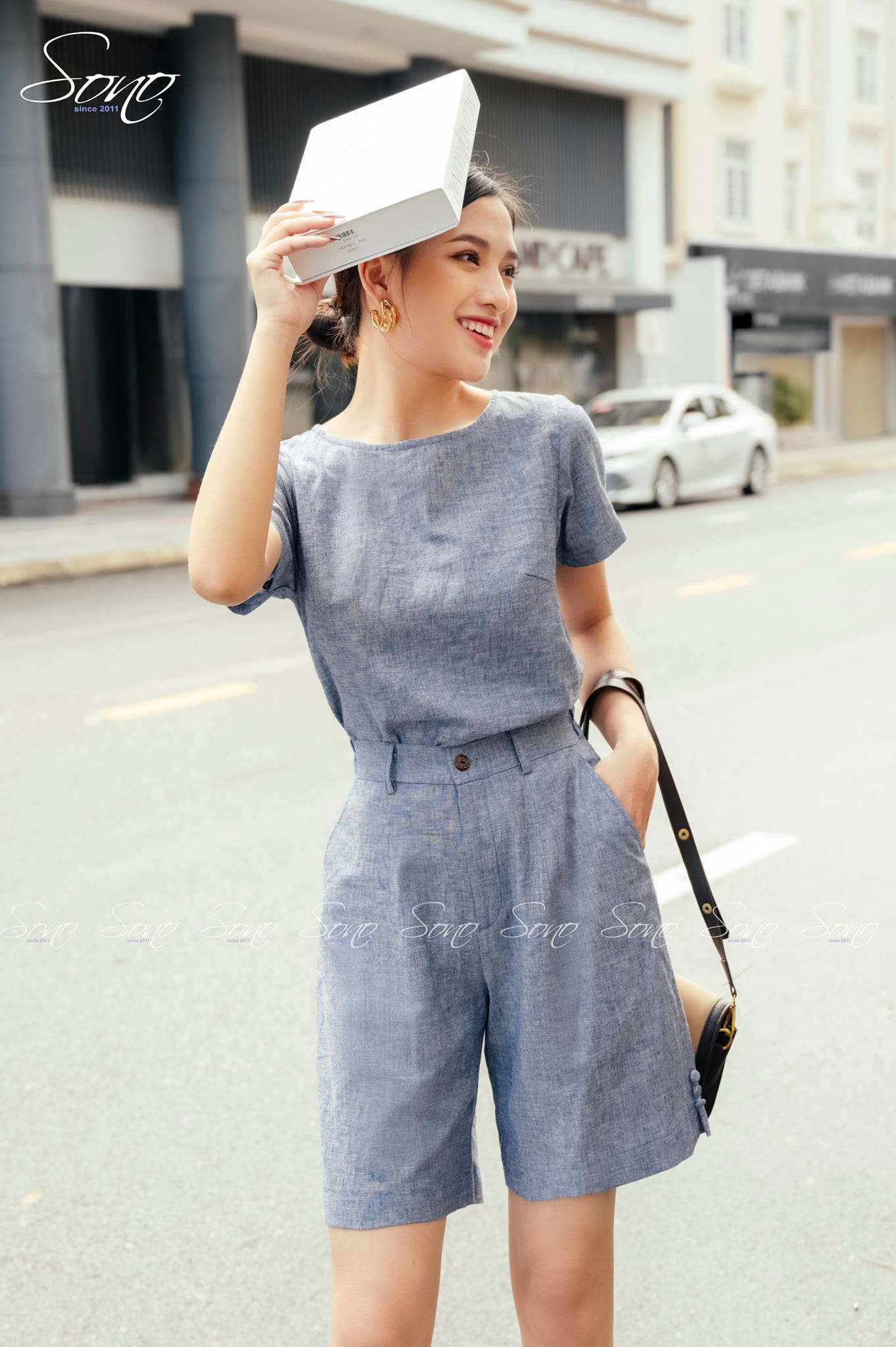 Set short lửng xanh jean