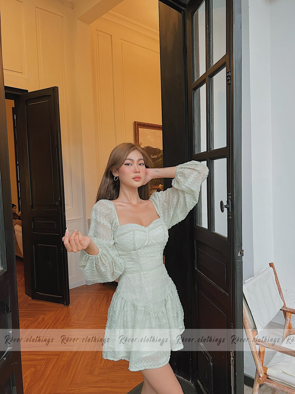 Đầm dự tiệc sang trọng cúp ngực tay phồng reverclothings canary dress