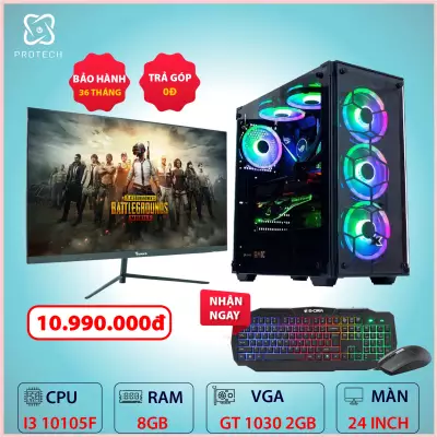 Bộ Máy Tính Chơi Game Protech Computer ( H510 / i3 10105F/ Ram 8G / Gt 1030 4G/ Ssd 128G/ Màn 24 IN ) Full New.