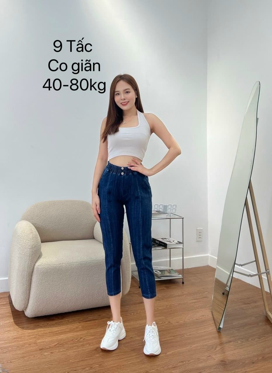 Quần jean nữ 9 tấc , Quần jean baggy nữ cao cấp-Quần Lửng nữ lưng thun từ 42-65kg tùy chiều cao