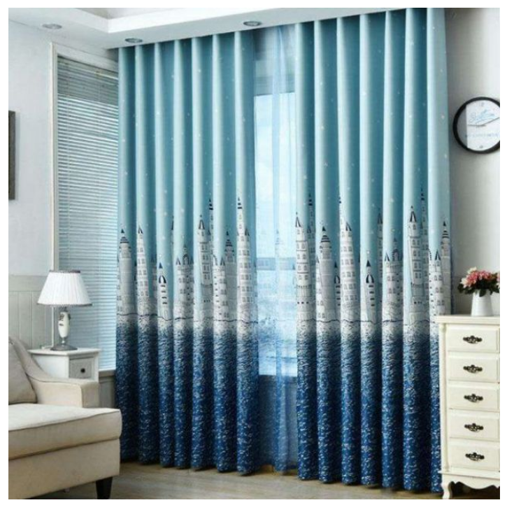 Rèm Vải Dày Che Nắng 99%, Màn Cửa Khoen Tròn Cao Cấp - LÂU ĐÀI XANH DƯƠNG LỢT