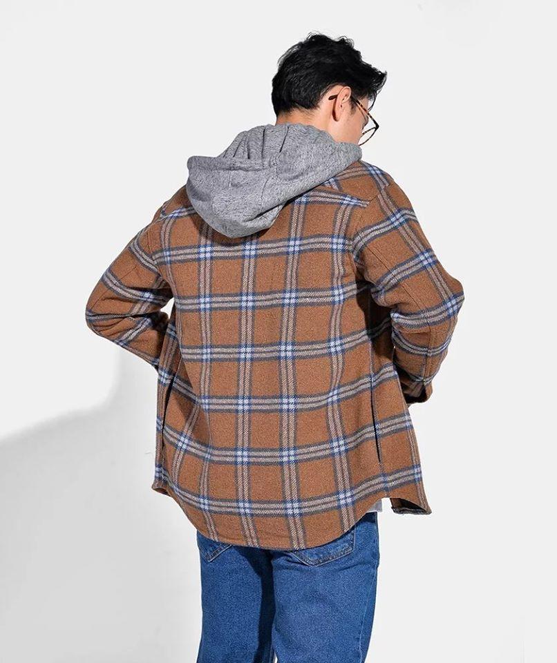 Áo khoác dạ kẻ có mũ AK105600