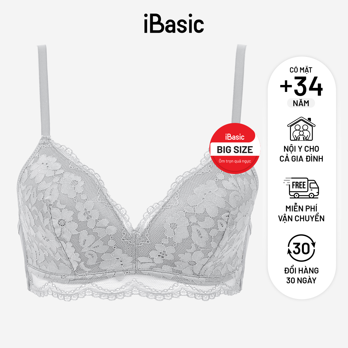 Áo ngực big size iBasic mút mỏng không gọng phối ren BRAY093