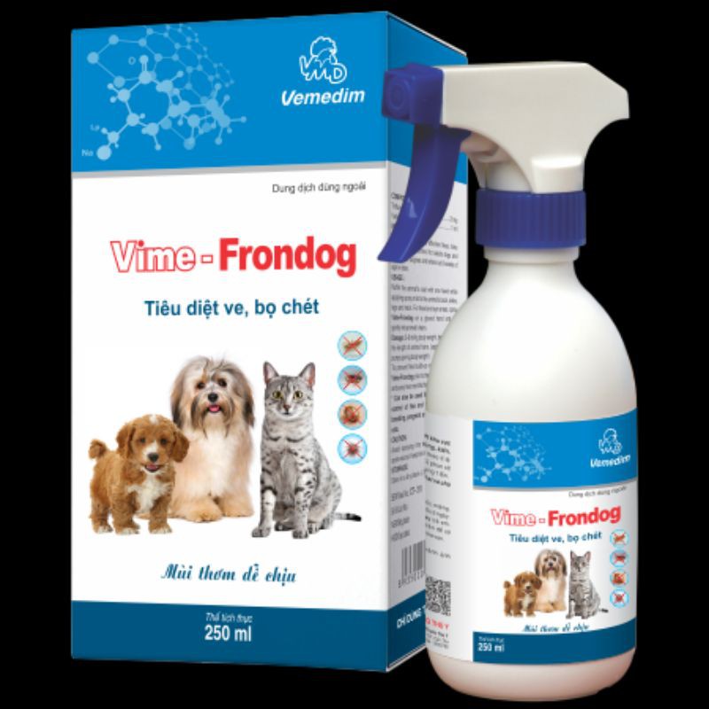 Lọ Xịt Ve Bọ Chét Rận Cho Chó Mèo Vime-Frondog - Dung Dịch Loại Bỏ Ve Bọ Chét Rận Cho Chó Mèo Vime-Frondog