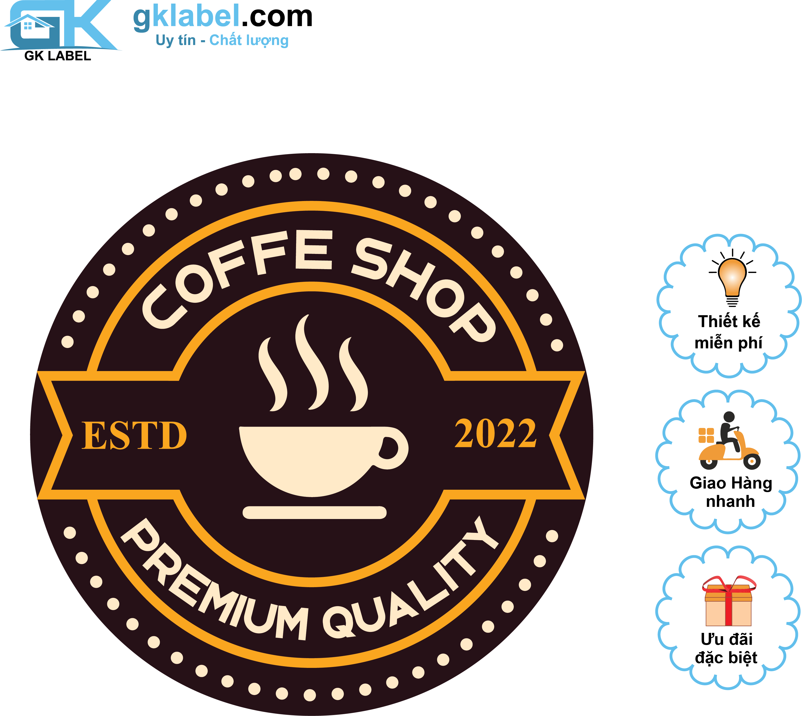 In tem nhãn decal, sticker, logo , CHỐNG NƯỚC => MIỄN PHÍ THIẾT KẾ