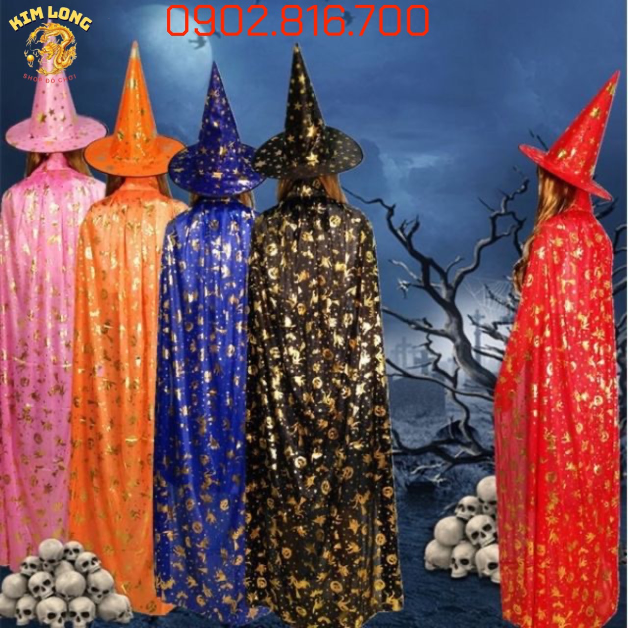 Áo Choàng và nón phù thuỷ trang phục hoá trang Halloween
