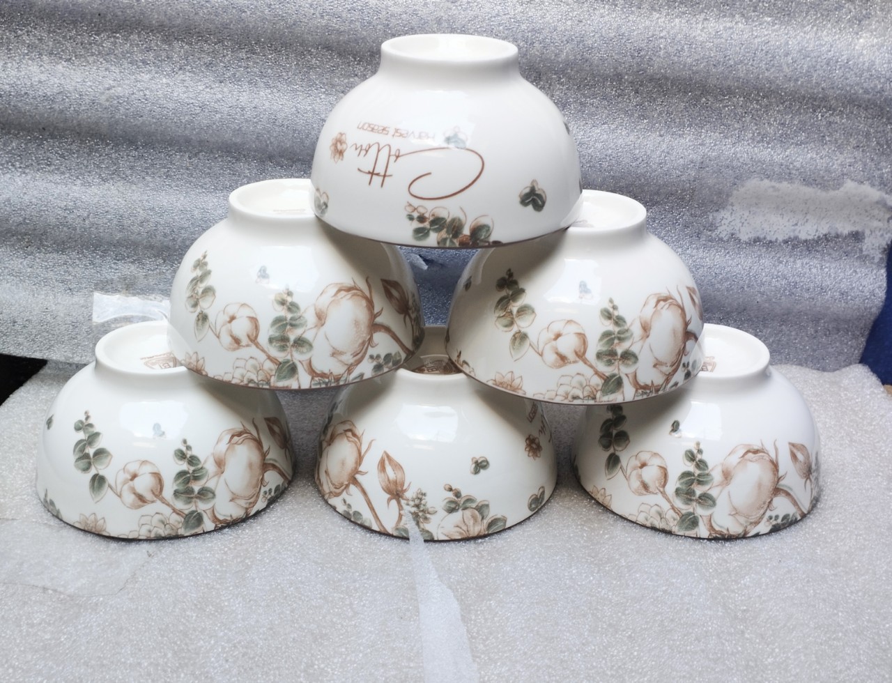Combo 10 chén sứ / 6 chén cơm hoa văn 4d mẫu bông xanh 11cm / chén sứ trắng 11cm