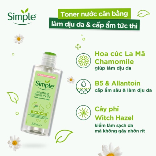 Nước hoa hồng Simple 200ml cân bằng ẩm cho da