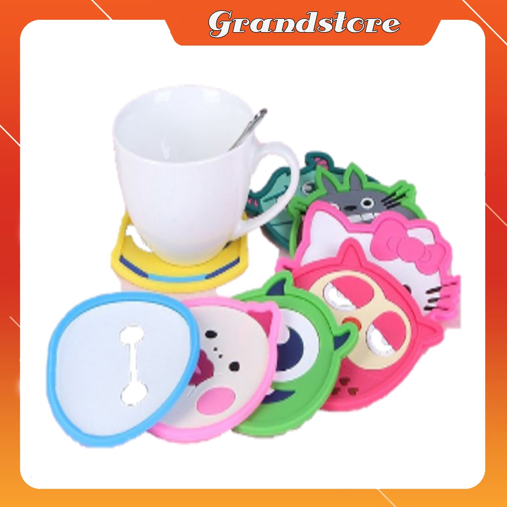 Miếng lót ly silicon nhiều hình chống thấm nước và cách nhiệt, đế lót ly hoạt hình cute tấm lót ly nước cao su nhiều màu