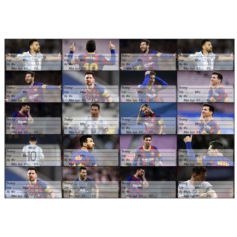 Nhãn vở messi 40 nhãn/ nhãn dán cầu thủ bóng đá messi