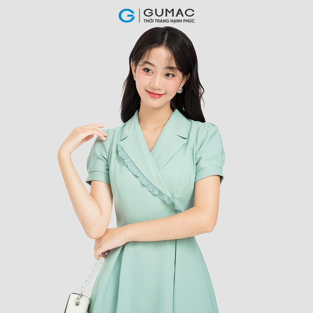 [15 - 17.5 | TẶNG QUÀ đơn từ 499K] Đầm form A GUMAC, đầm cổ vest phối bèo DC08029