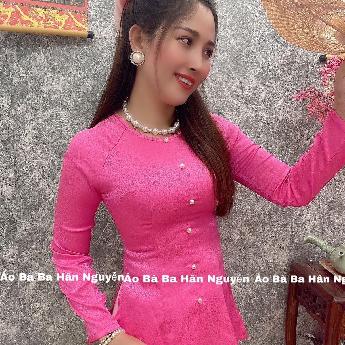 ÁO BÀ BA GAM  DÂY KÉO + QUẦN  (HOA HỒNG)