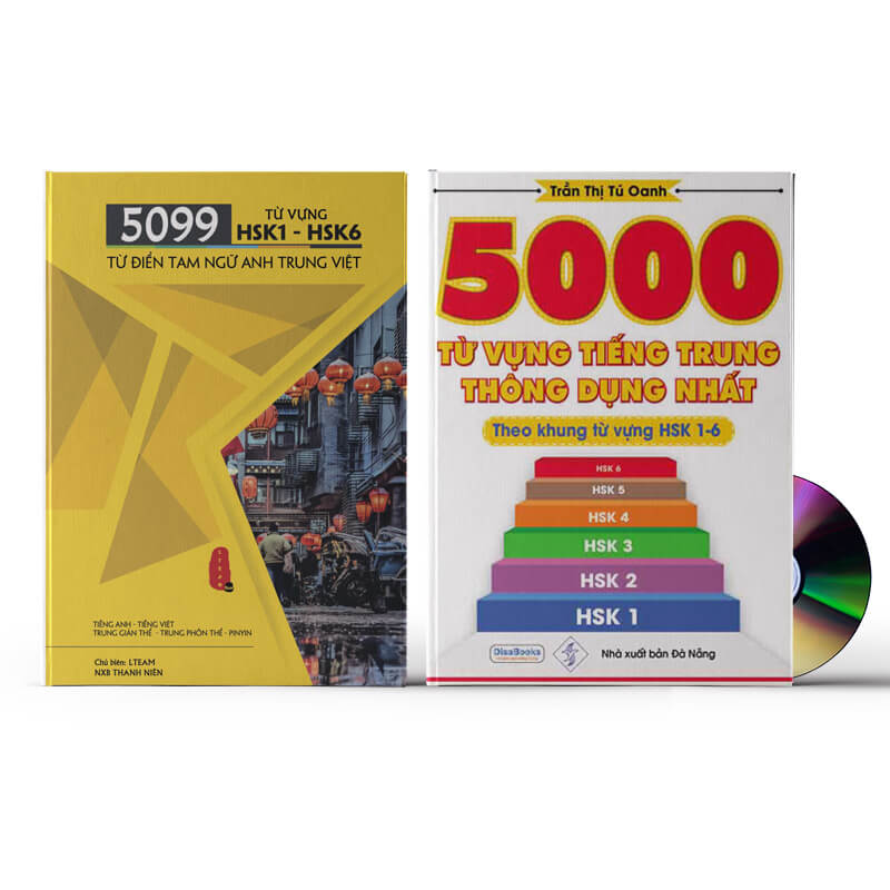 Combo 2 sách: 5099 Từ Vựng HSK1 – HSK6 Từ Điển Tam Ngữ Anh – Trung – Việt  +5000 từ vựng tiếng Trung thông dụng nhất
