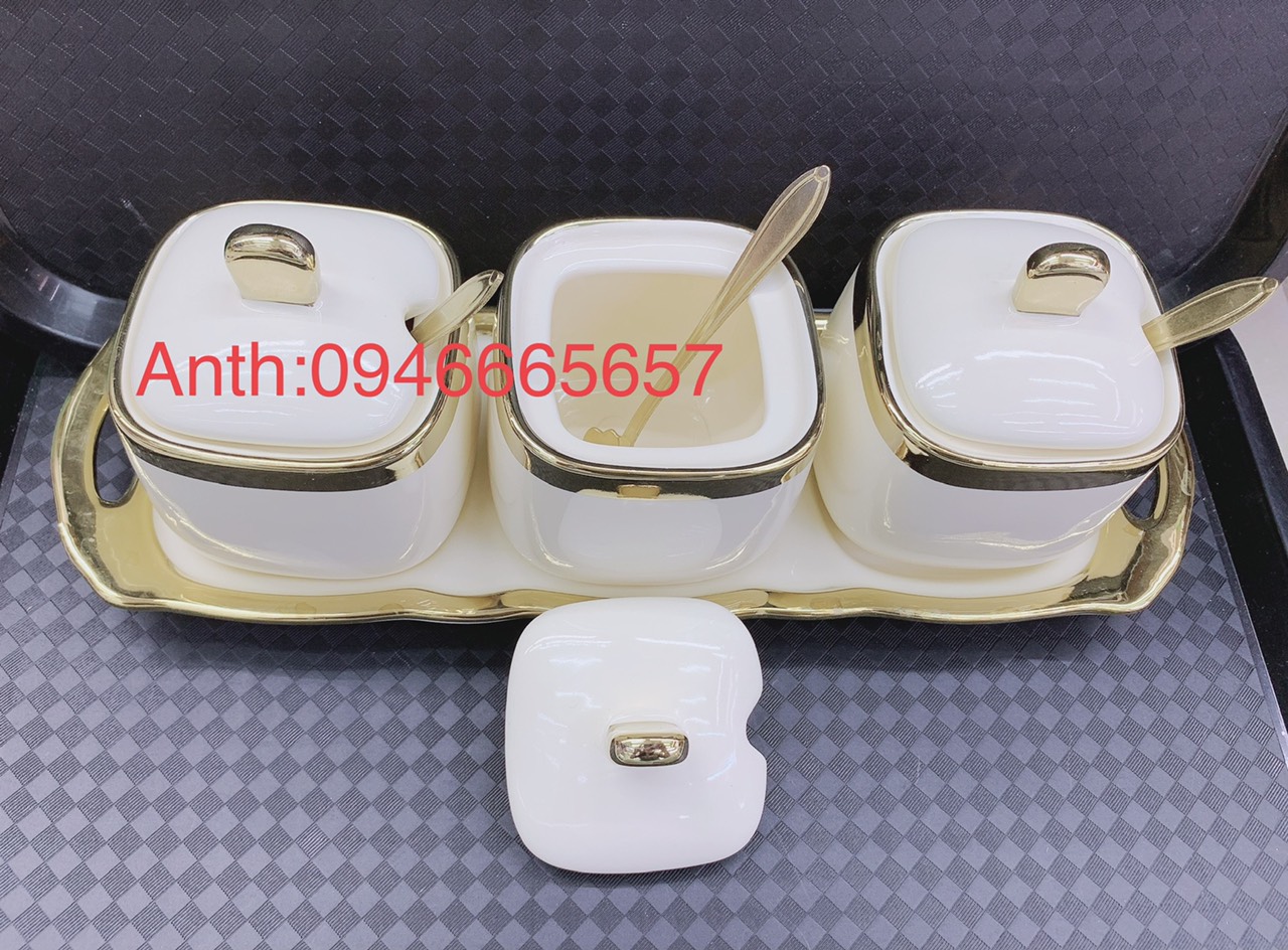 BỘ 3 HŨ ĐỰNG GIA VỊ BẰNG SỨ - TRẮNG