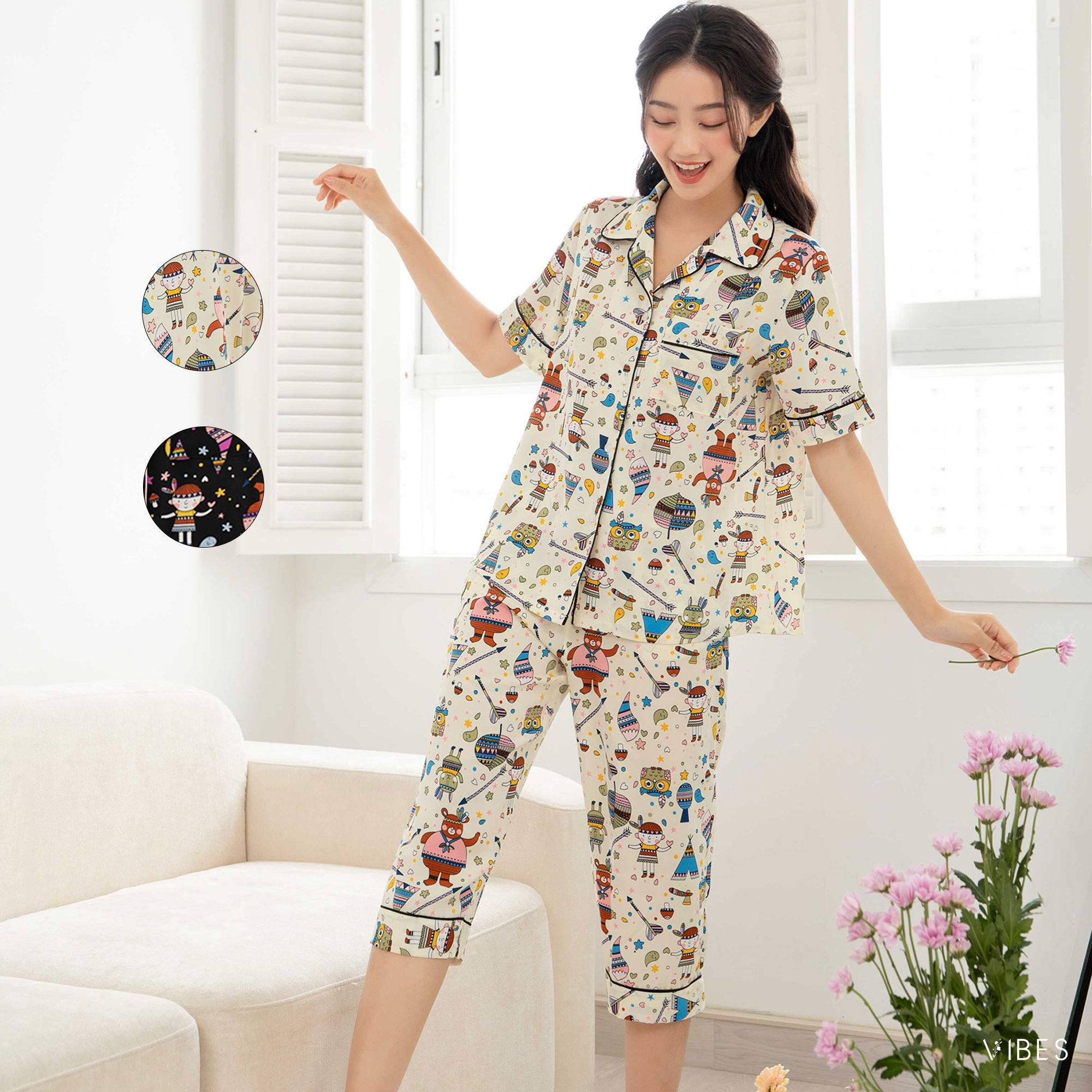 VIBES Pijama lửng Owl Capri Py Set