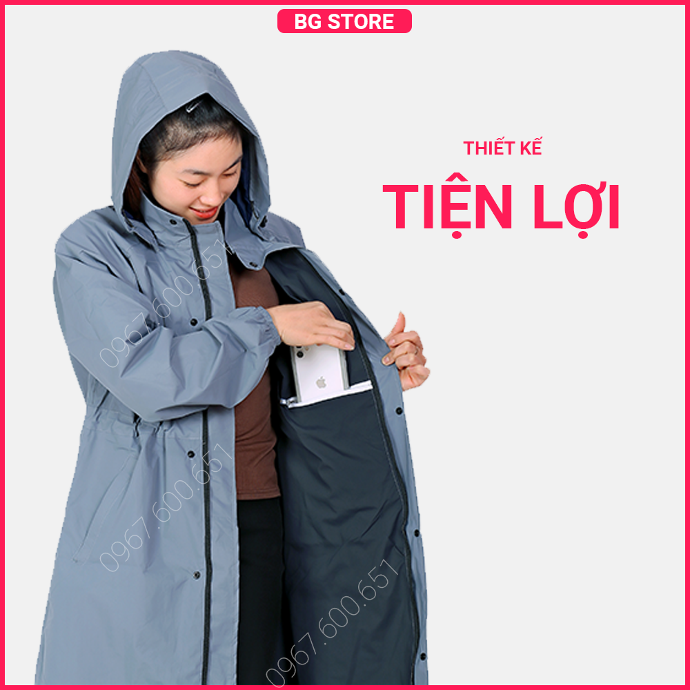 Áo mưa Măng Tô nữ cao cấp chống thấm nước tuyệt đối – Màu xanh ghi DENIM cá tính