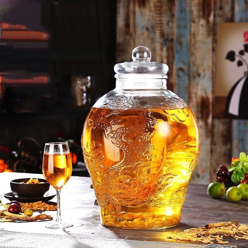 Bình Thủy Tinh 6 Lít Ngâm Rưou Sâm Chum Rồng ( Không Van)