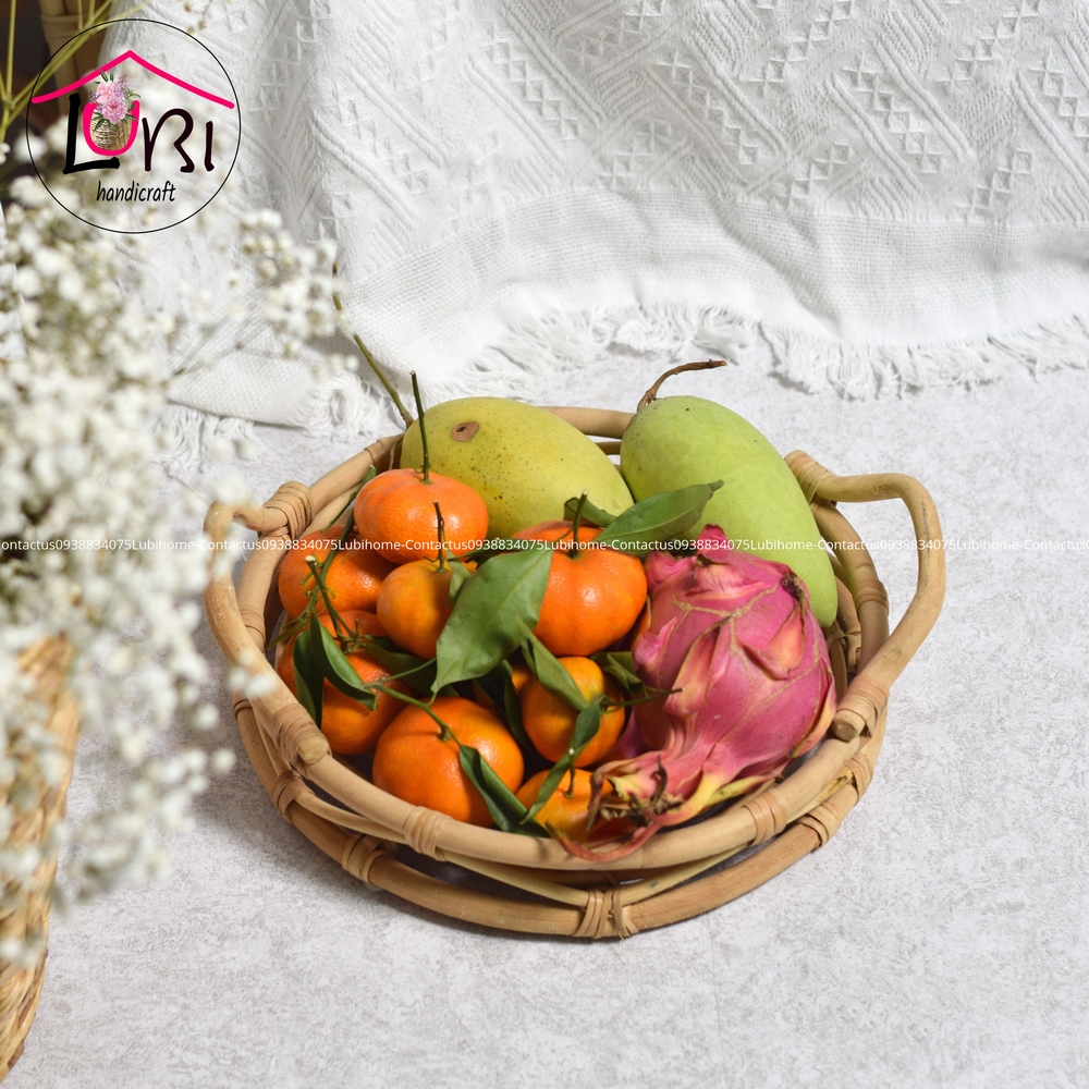 Round rattan trays - set of 3