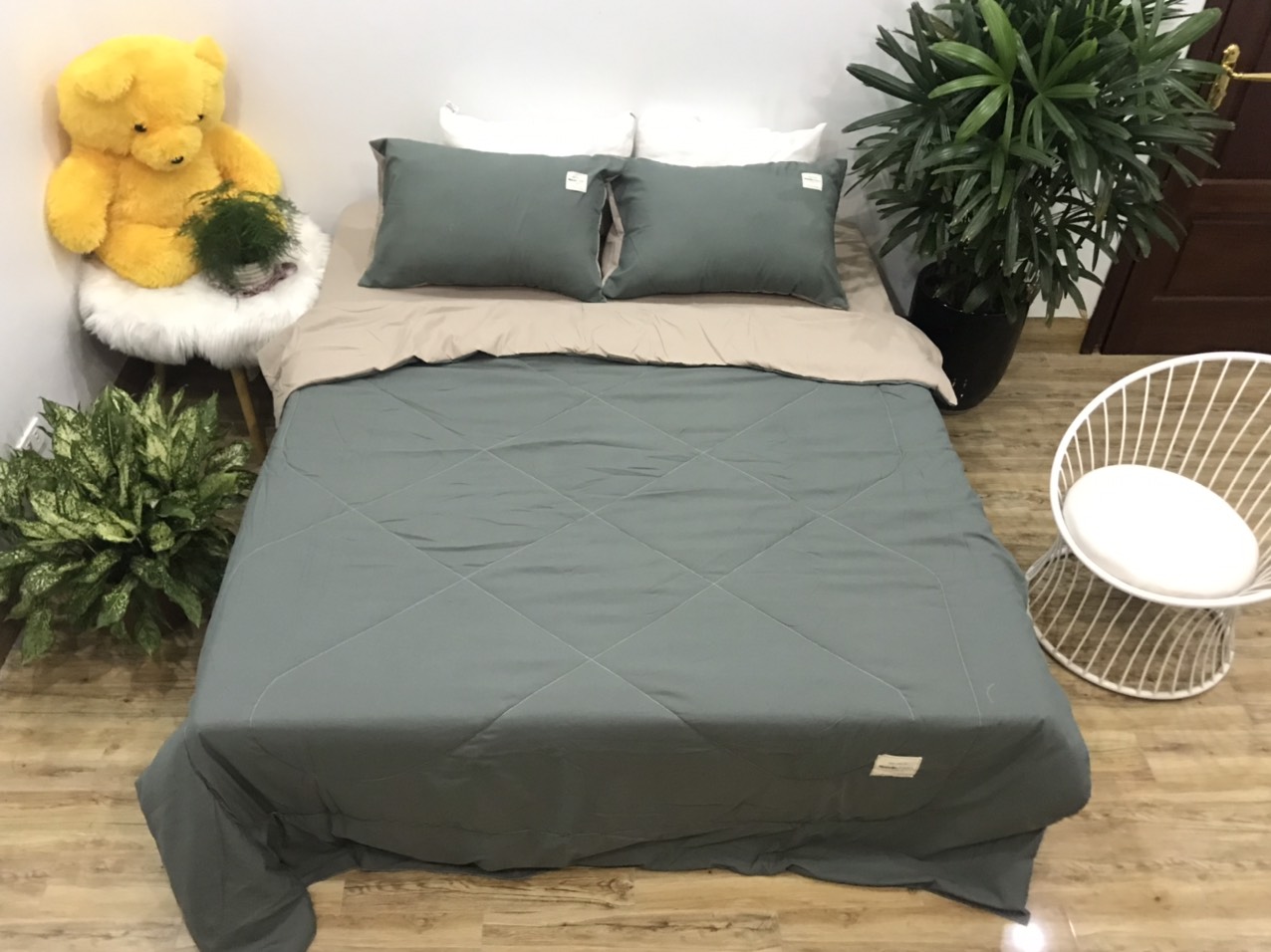 Bộ Chăn Ga Gối Cotton TiCi ( gồm 1 chăn hè đã chần bông, 1 ga và 2 vỏ gôi nằm )