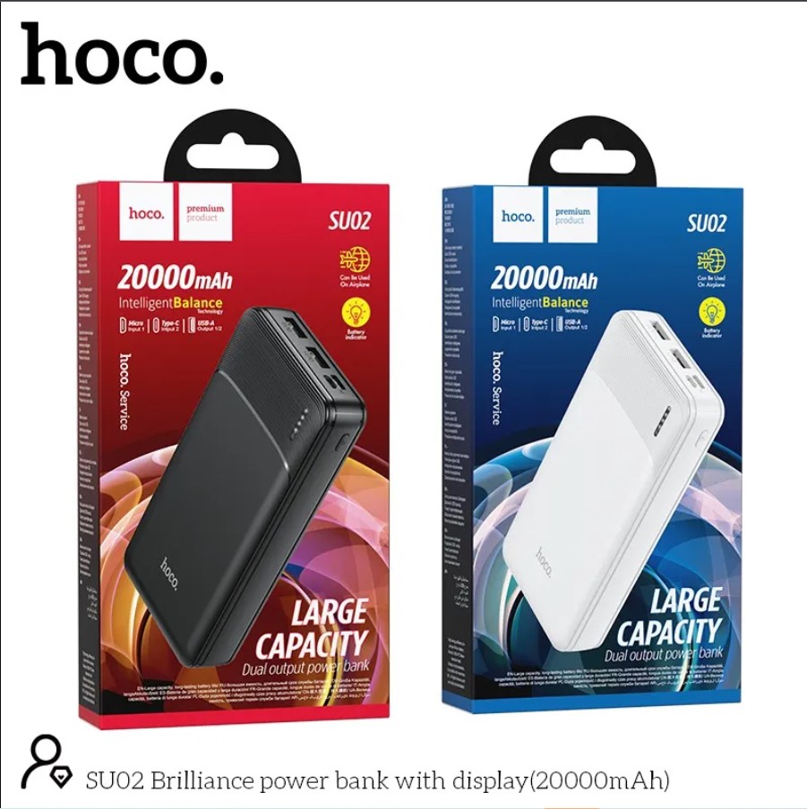 Pin sạc nhanh 20.000mah hoco su02 chính hãng 2 cổng ra,mua ngay pin dự phòng 20.000mah hoco su02 pin sạc dự phòng 20000mah hoco giá tốt bảo hành 12 tháng 1 đổi 1