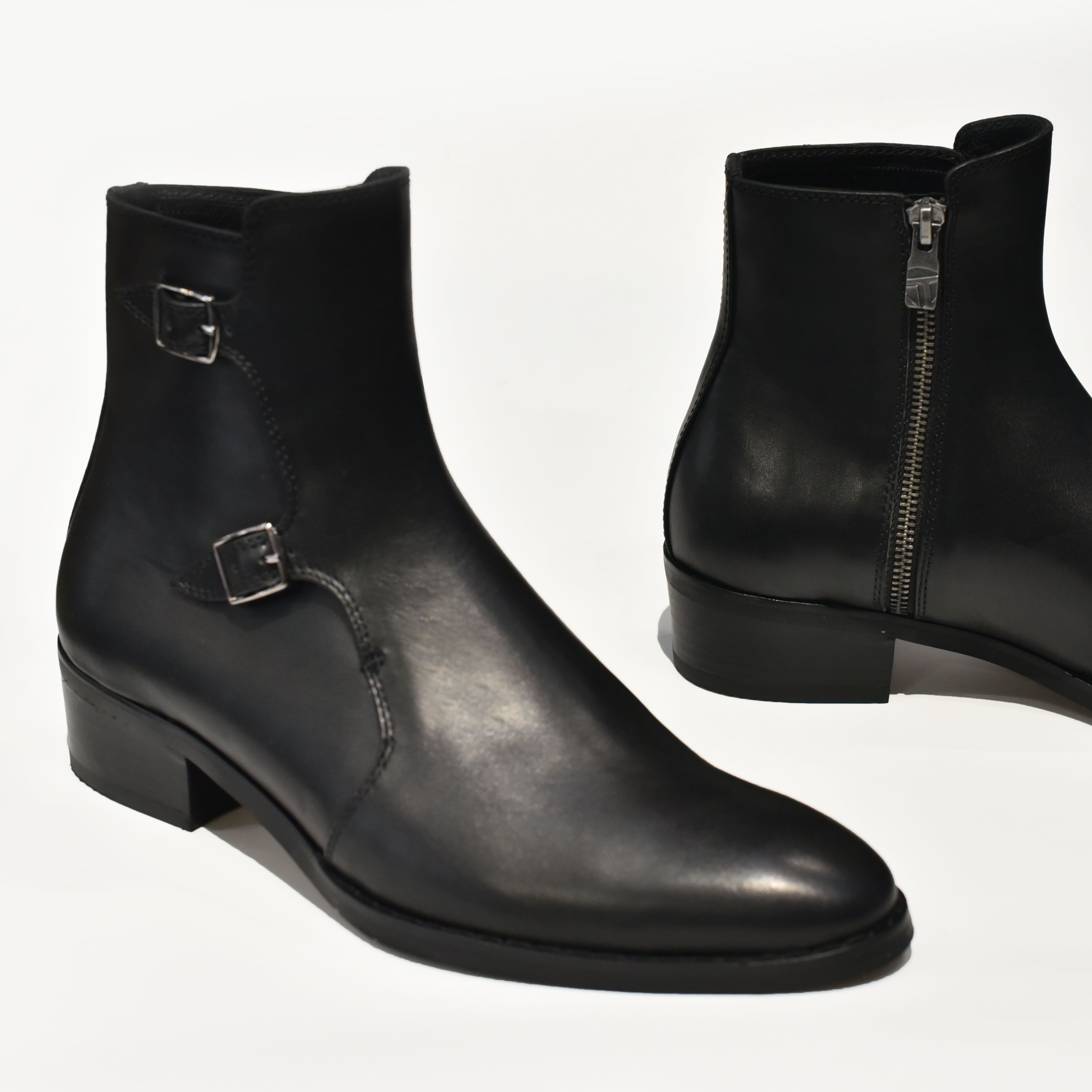 [TATHANIUM Footwear] Giày zip boot double monkstrap nam màu đen da bò mộc