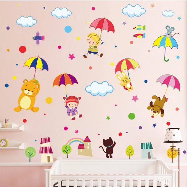 [HCM]Decal trang trí Thú Nhảy Dù sắc màu cho Bé