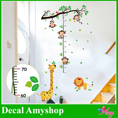 Decal dán tường thước đo khỉ con đu dây