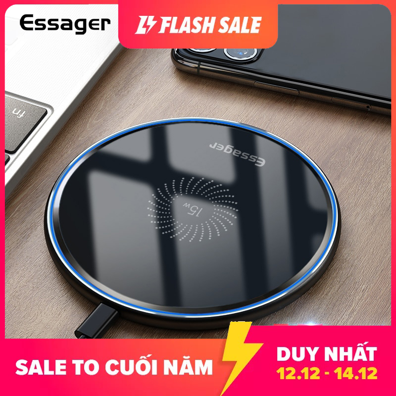 Đế sạc nhanh không dây Essager 15W Qi sạc không dây dùng cho iPhone 12 11 Pro X XR XS Max 8 xiaomi mi 10t pro Huawei Samsung S20 kèm cáp Type-C 1m, giá tốt - INTL