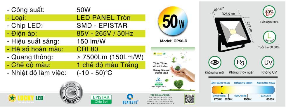 Lucky Led - Đèn Pha Led COB 50W Ánh Sáng Trắng