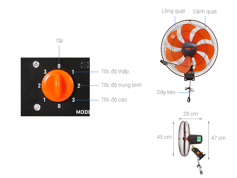 Quạt treo tường Senko TC1622 (GIAO MÀU NGẪU NHIÊN)