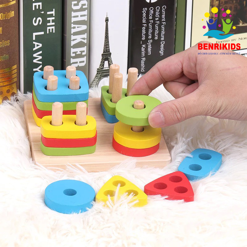 Đồ child intelligent toy set reverse image oblique piles develop logical thinking for children from 1 year old, natural wood material durable beautiful