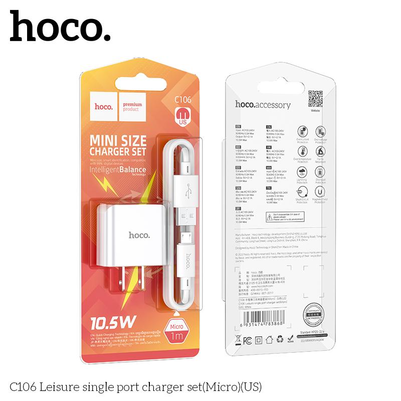 Bộ sạc cáp hoco c106 cổng iphone - type c - micro 2.1a 10.5w dài 1m