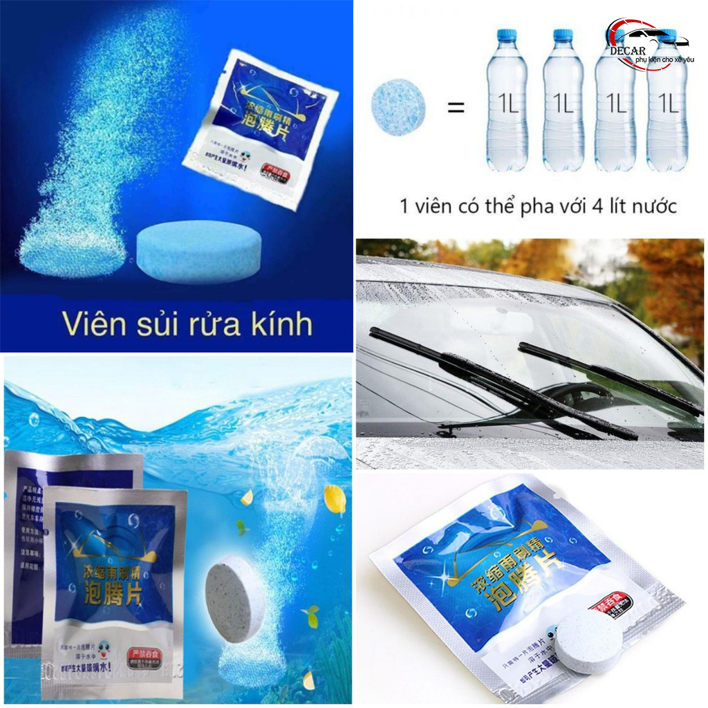 Combo 10 Viên sủi rửa kính xe ô tô chuyên dụng , viên sủi nén 1 viên pha với 4 lít nước chăm sóc kính lái oto xe hơi
