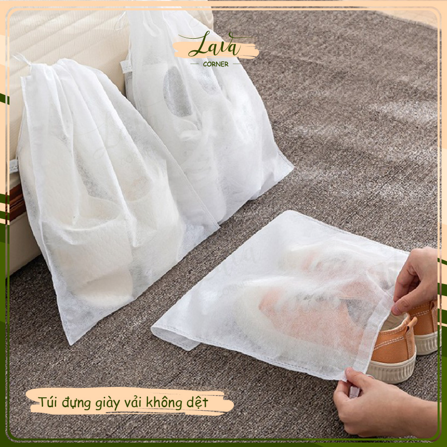 Combo 30 Túi Đựng Giày Đa Năng Vải Không Dệt Trắng Có Dây Kéo Miệng Túi Tiện Dụng Sạch Sẽ