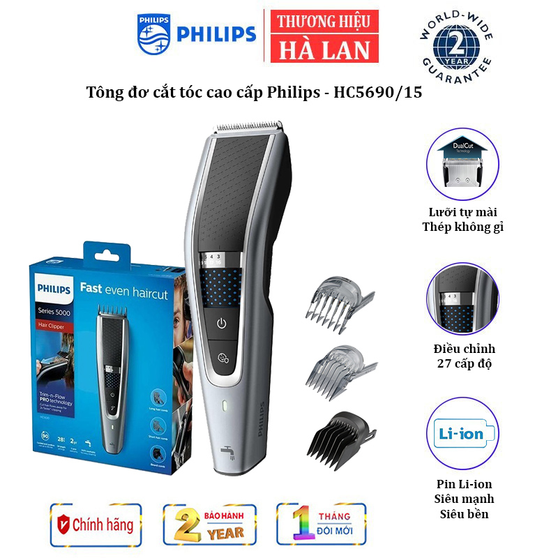 Philips hc5690/15 level hair clipper with built-in dual cut Technology noise reduction-24 months warranty